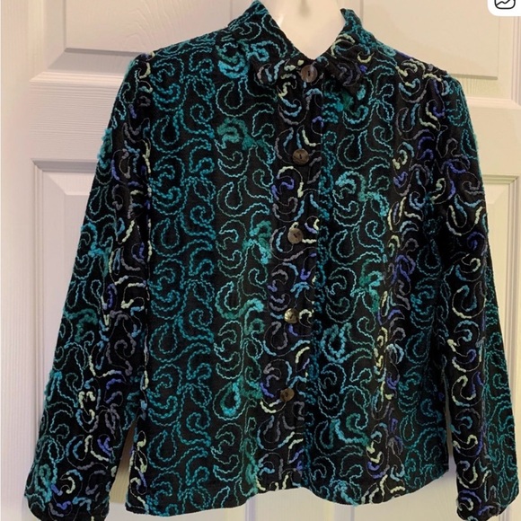 Chico's Jackets & Blazers - Chicos Chico’s Black blu and green embroidery embossed waist coat. Size large